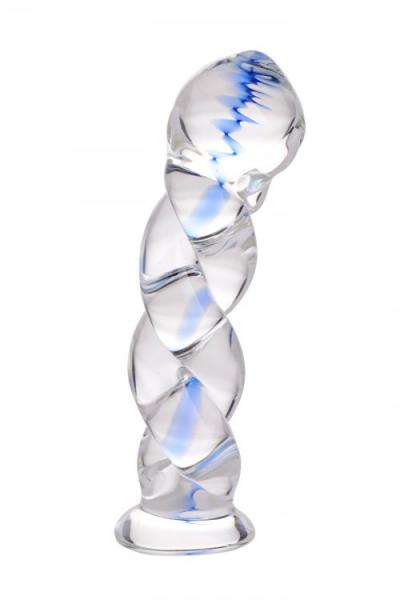 Twisted Glass G-Spot Dildo Soma Great For Temperature Play 5.75 In. Clear/Blue