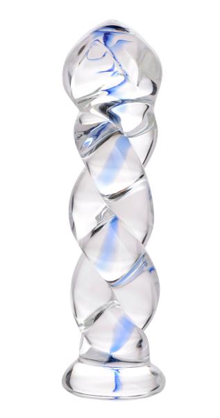 Twisted Glass G-Spot Dildo Soma Great For Temperature Play 5.75 In. Clear/Blue