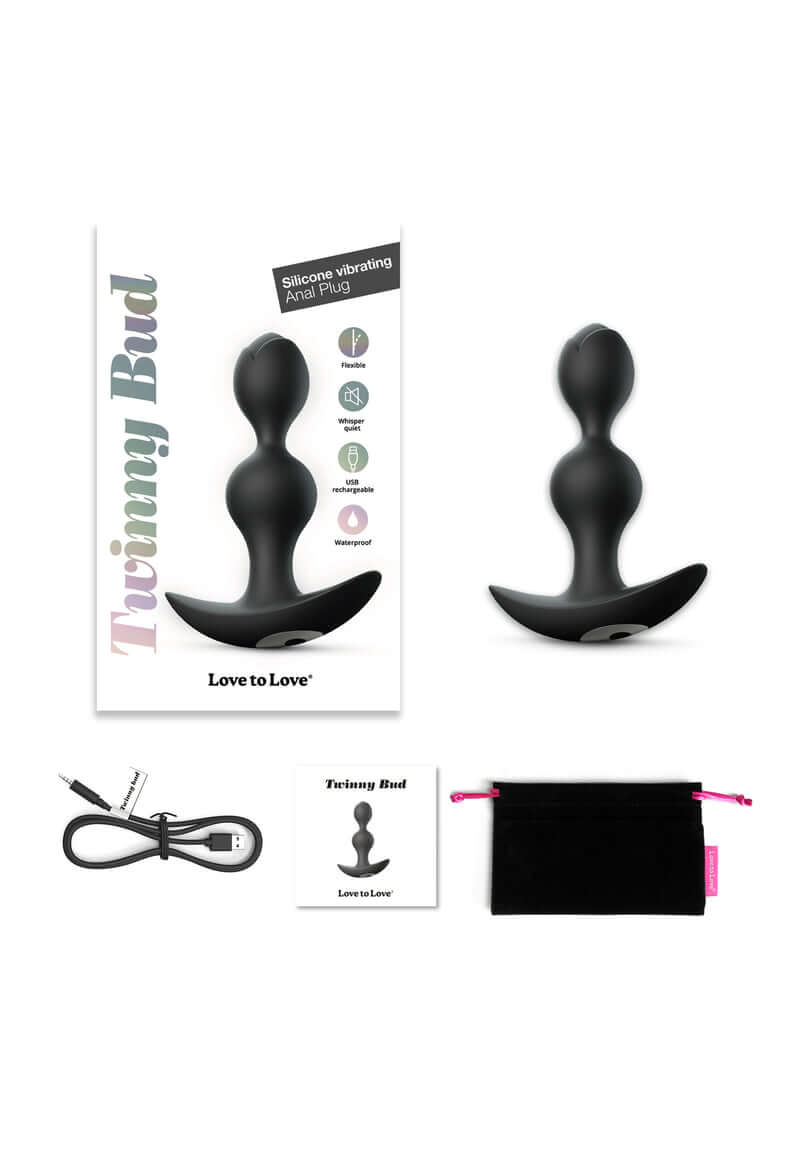 Rechargeable Vibrating Butt Plug Love to Love Twinny Bud Black