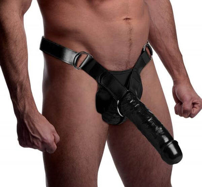 Infiltrator Hollow Strap On Harness With Dildo 10 In. Black