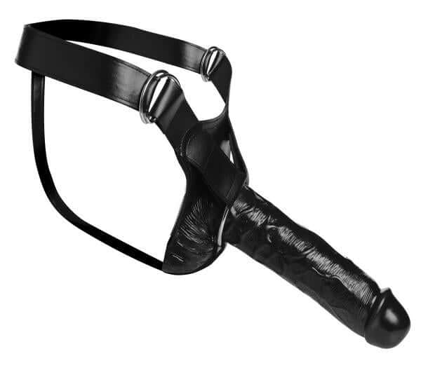 Infiltrator Hollow Strap On Harness With Dildo 10 In. Black