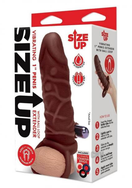 Rechargeable Silicone Vibrating Penis Extender 1 In. Dk Tan