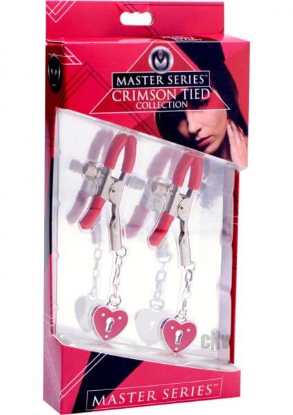 Captive Heart Padlock Adjustable Nipple Clamps Bondage BDSM Red