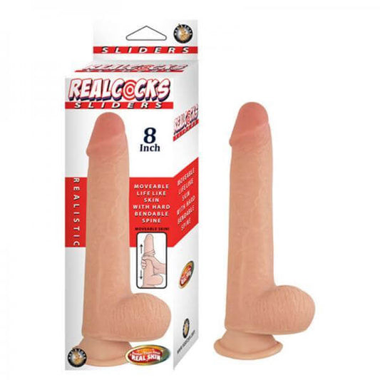 Realistic Dildo Moveable Life Like Skin Realcocks Sliders 8 Inches Beige