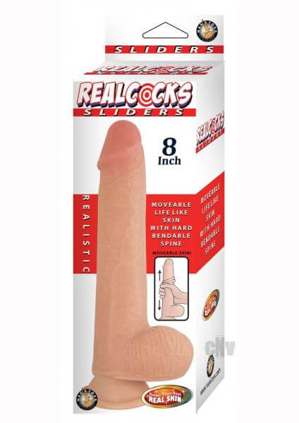 Realistic Dildo Moveable Life Like Skin Realcocks Sliders 8 Inches Beige