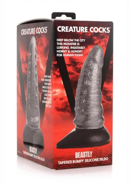 Creature Cocks Beastly Tapered Bumpy Silicone Dildo With Suction Cup Silver