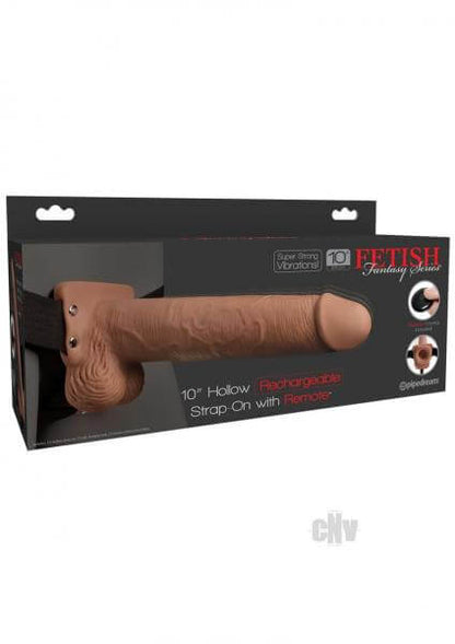 Rechargeable Hollow Strap-On Dildo With Harness Remote 10 In. Tan