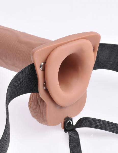 Rechargeable Hollow Strap-On Dildo With Harness Remote 10 In. Tan