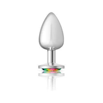 Silver Butt Plug Cheeky Charms Round Rainbow Gem Large