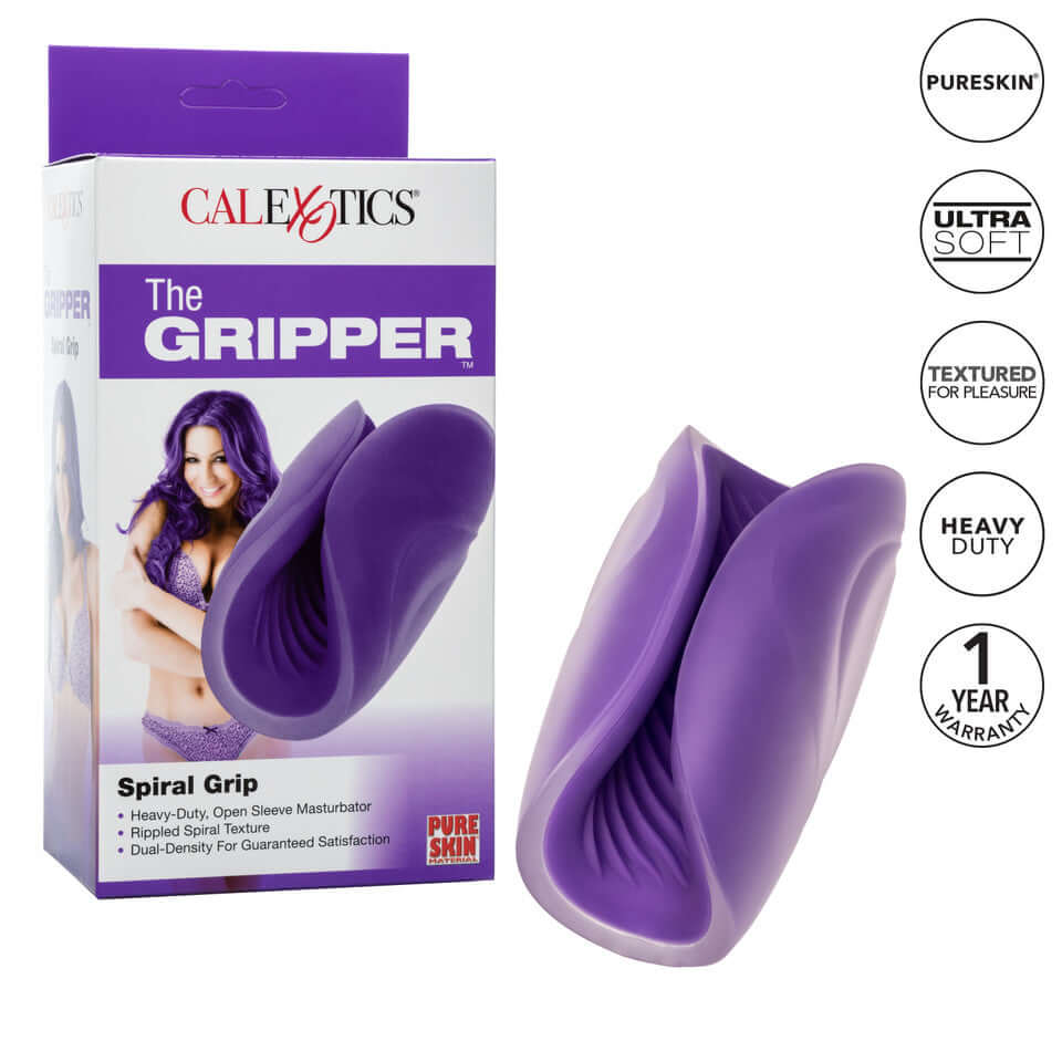 Textured Male Masturbation Open Sleeve The Gripper Spiral Grip Purple