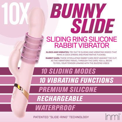 Rechargeable Silicone Rabbit Vibrator With Sliding Ring 10X Pink