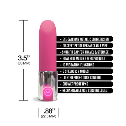 Nixie Smooch Rechargeable Lipstick Bullet Vibrator Pink Ombre 3.5 In.