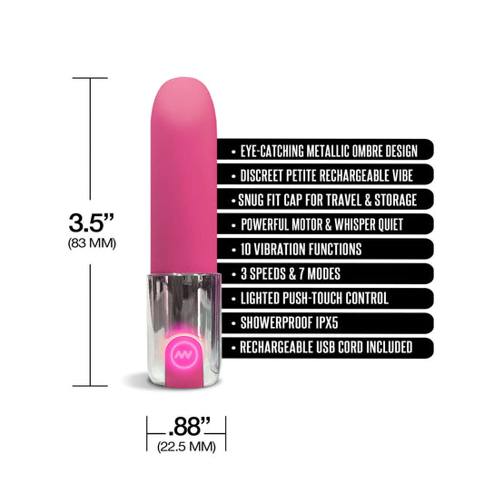 Nixie Smooch Rechargeable Lipstick Bullet Vibrator Pink Ombre 3.5 In.