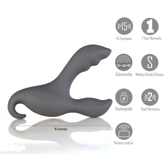 Rechargeable Apollo Silicone Prostate Massager P-Spot 6 In. Dark Grey