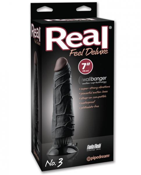 Waterproof Vibrating Dildo With Suction Cup Real Feel Deluxe # 3 Black 7 In.