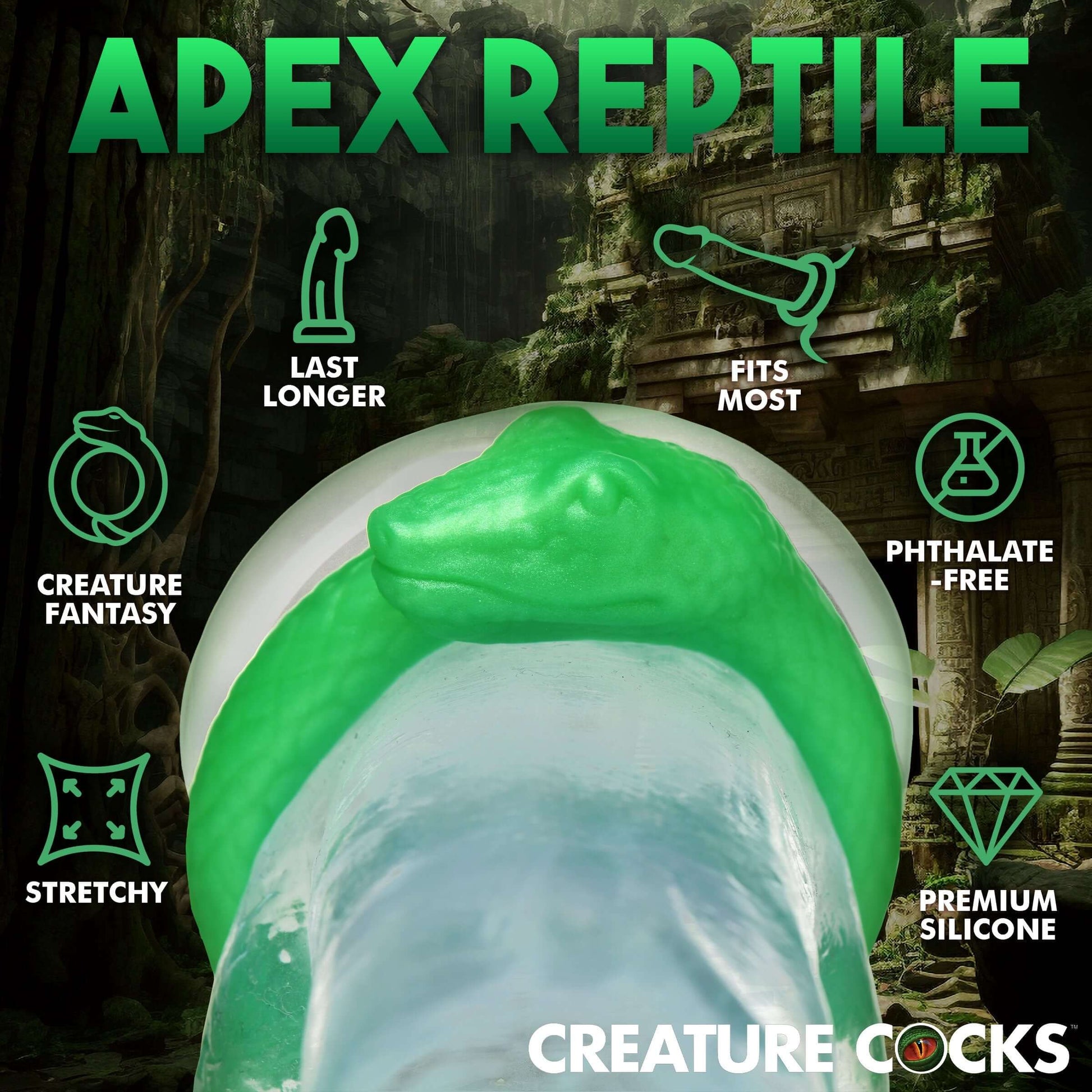 Silicone Penis Ring Creature Cocks Serpentine C-Ring Green