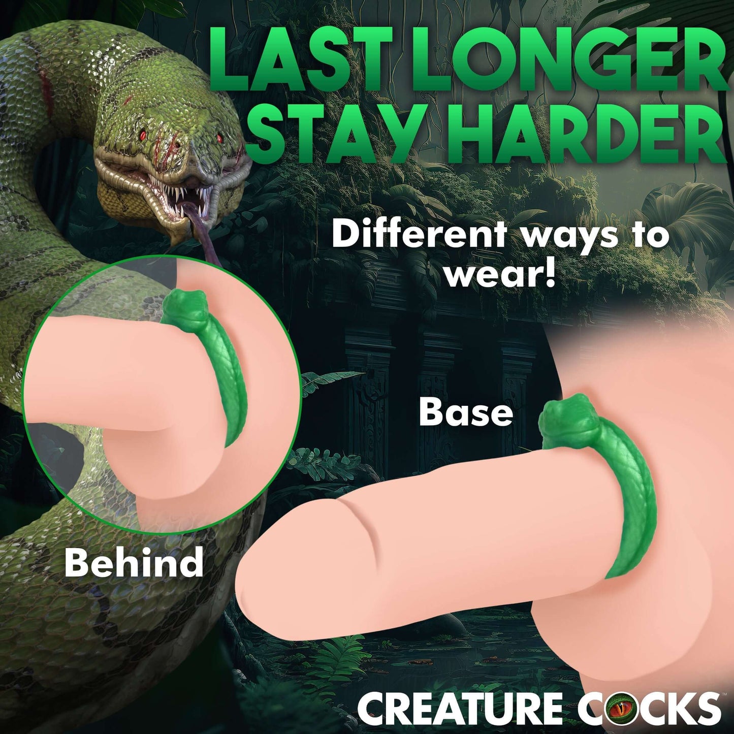 Silicone Penis Ring Creature Cocks Serpentine C-Ring Green