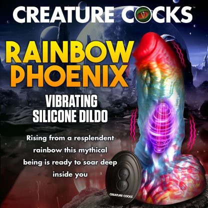 Rainbow Phoenix Vibrating Silicone Dildo With Suction Cup And Remote