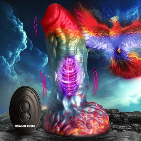 Rainbow Phoenix Vibrating Silicone Dildo With Suction Cup And Remote