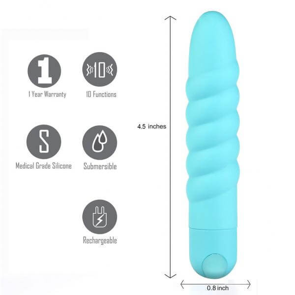 Lola Rechargeable Twisty Silicone Bullet Vibrator Waterproof Vibe Teal Blue