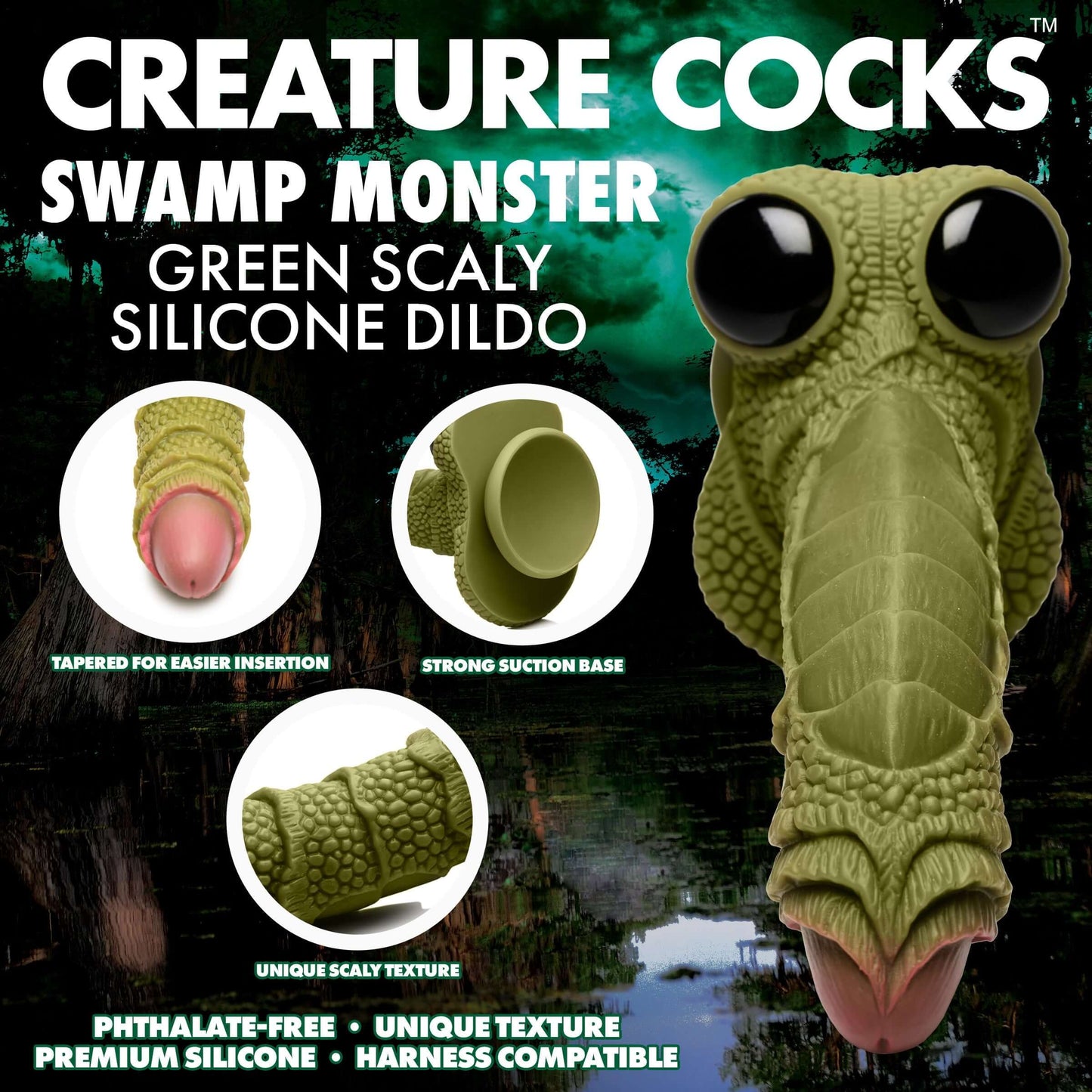 Silicone Dildo With Suction Cup Creature Cocks Swamp Monster Scaly Green