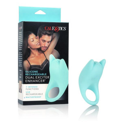 Silicone Rechargeable Cock Ring Dual Exciter Enhancer Ring Teal Green