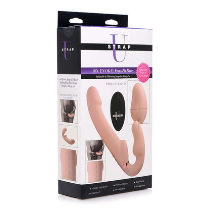 Strap U Remote Control Inflatable Ergo-Fit Strapless Strap-On Vibrating Dildo Beige