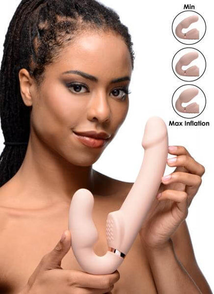 Strap U Remote Control Inflatable Ergo-Fit Strapless Strap-On Vibrating Dildo Beige