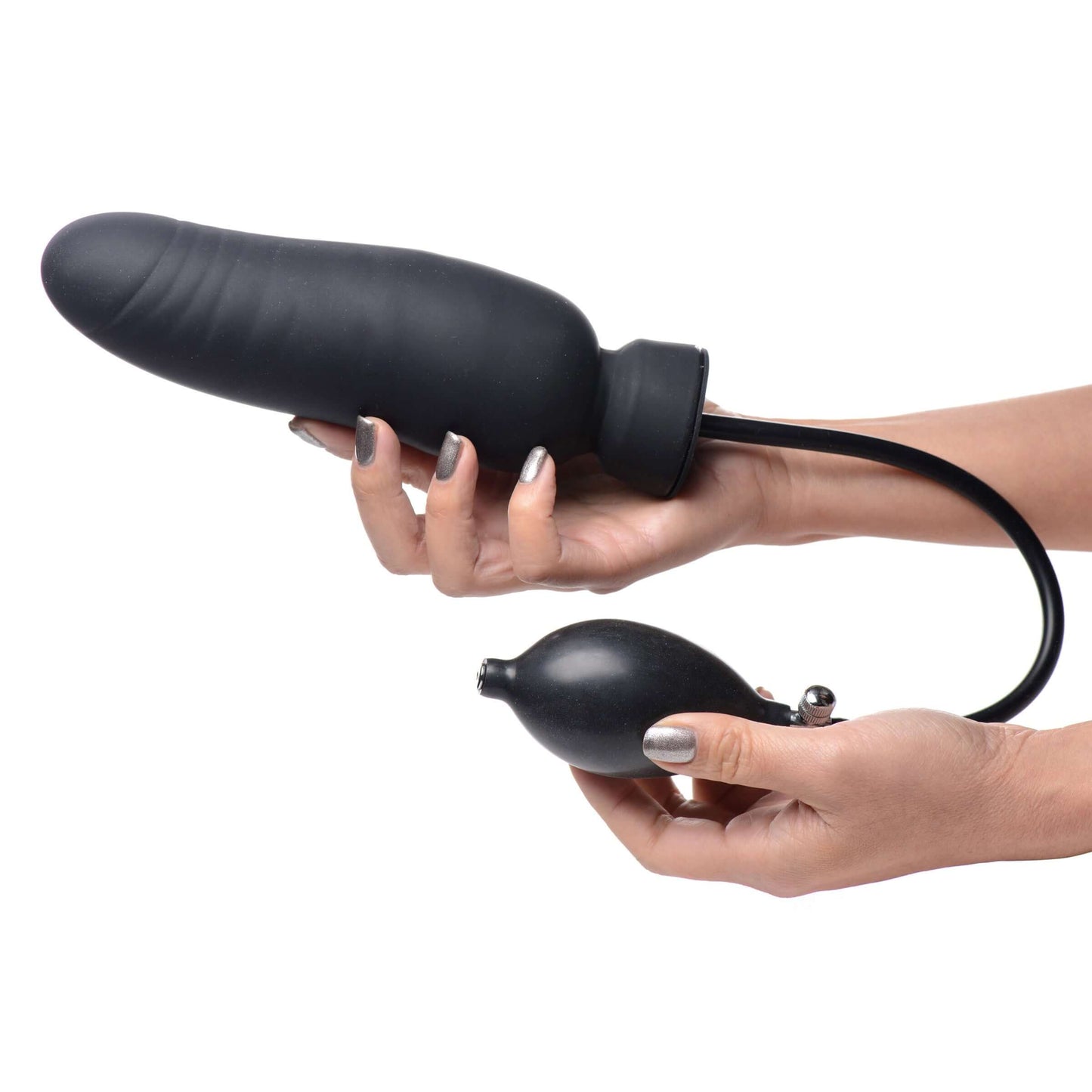 Inflatable Silicone G-Spot Dildo Dick-Spand Anal Butt Plug Ass-Pand Blk