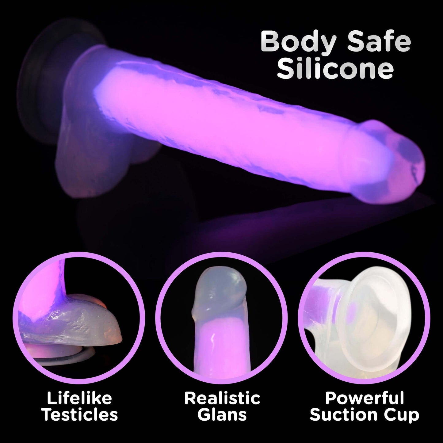 Glow In The Dark Silicone Dildo W/Balls Curve Toys Lollicock 7 In. Pink