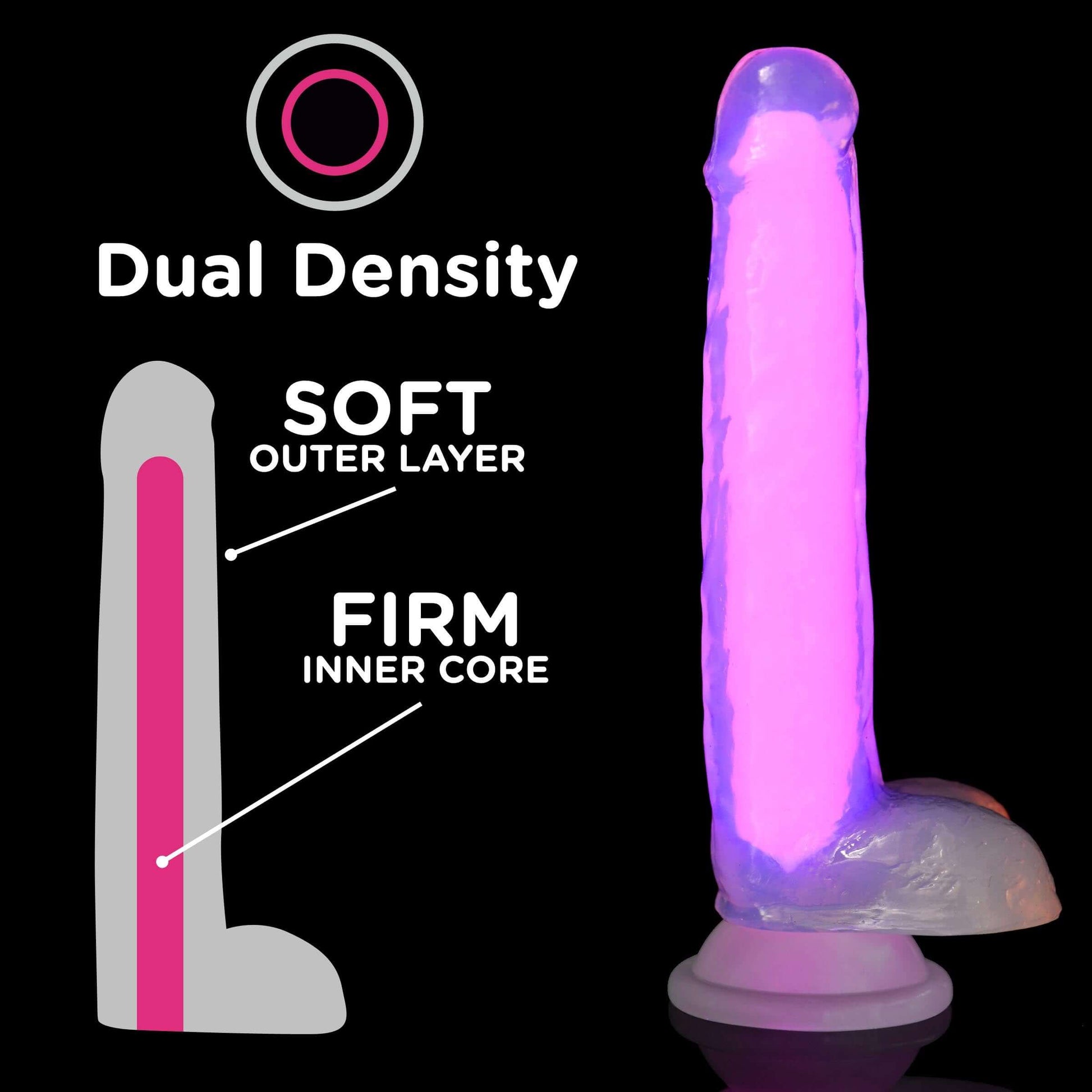 Glow In The Dark Silicone Dildo W/Balls Curve Toys Lollicock 7 In. Pink