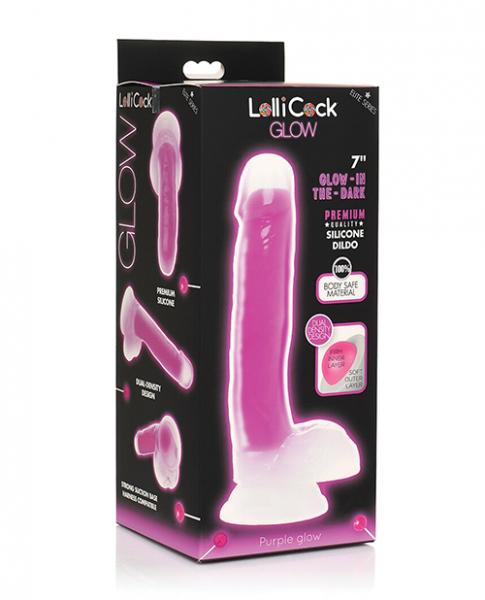 Lollicock Glow In The Dark Silicone Dildo With Suction Cup 7 In. Purple